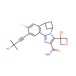 CC(C)(O)C#Cc1cc2c(cc1F)C1CC(C1)n1c-2nc(C(N)=O)c1C1(O)COC1 ZINC000219485724