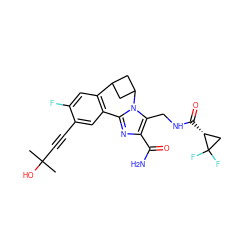 CC(C)(O)C#Cc1cc2c(cc1F)C1CC(C1)n1c-2nc(C(N)=O)c1CNC(=O)[C@@H]1CC1(F)F ZINC000219542764