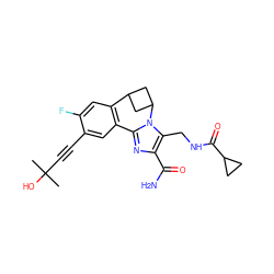 CC(C)(O)C#Cc1cc2c(cc1F)C1CC(C1)n1c-2nc(C(N)=O)c1CNC(=O)C1CC1 ZINC000205815341