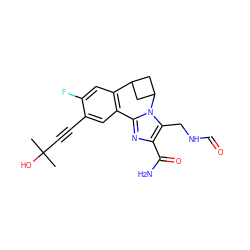 CC(C)(O)C#Cc1cc2c(cc1F)C1CC(C1)n1c-2nc(C(N)=O)c1CNC=O ZINC000219463333