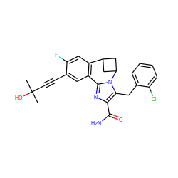 CC(C)(O)C#Cc1cc2c(cc1F)C1CC(C1)n1c-2nc(C(N)=O)c1Cc1ccccc1Cl ZINC000219498240