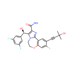 CC(C)(O)C#Cc1cc2c(cc1F)OCCn1c-2nc(C(N)=O)c1[C@H](O)c1cc(F)cc(F)c1 ZINC000215766455