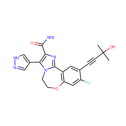 CC(C)(O)C#Cc1cc2c(cc1F)OCCn1c-2nc(C(N)=O)c1-c1cn[nH]c1 ZINC000205796344