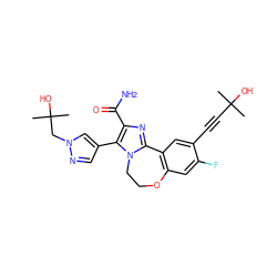 CC(C)(O)C#Cc1cc2c(cc1F)OCCn1c-2nc(C(N)=O)c1-c1cnn(CC(C)(C)O)c1 ZINC000219467190