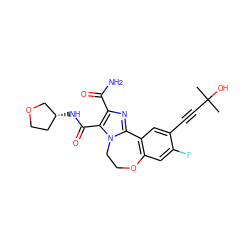 CC(C)(O)C#Cc1cc2c(cc1F)OCCn1c-2nc(C(N)=O)c1C(=O)N[C@@H]1CCOC1 ZINC000205803809