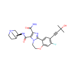 CC(C)(O)C#Cc1cc2c(cc1F)OCCn1c-2nc(C(N)=O)c1C(=O)N[C@@H]1CN2CCC1CC2 ZINC000205802299