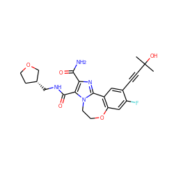 CC(C)(O)C#Cc1cc2c(cc1F)OCCn1c-2nc(C(N)=O)c1C(=O)NC[C@@H]1CCOC1 ZINC000205803764