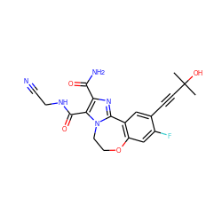 CC(C)(O)C#Cc1cc2c(cc1F)OCCn1c-2nc(C(N)=O)c1C(=O)NCC#N ZINC000215744371