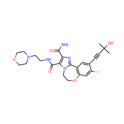 CC(C)(O)C#Cc1cc2c(cc1F)OCCn1c-2nc(C(N)=O)c1C(=O)NCCN1CCOCC1 ZINC000215744163