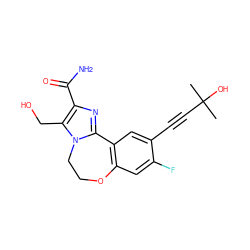 CC(C)(O)C#Cc1cc2c(cc1F)OCCn1c-2nc(C(N)=O)c1CO ZINC000215744089