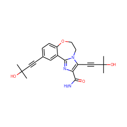 CC(C)(O)C#Cc1ccc2c(c1)-c1nc(C(N)=O)c(C#CC(C)(C)O)n1CCO2 ZINC000219503651