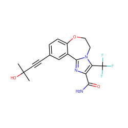 CC(C)(O)C#Cc1ccc2c(c1)-c1nc(C(N)=O)c(C(F)(F)F)n1CCO2 ZINC000205812388