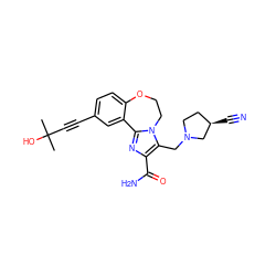 CC(C)(O)C#Cc1ccc2c(c1)-c1nc(C(N)=O)c(CN3CC[C@@H](C#N)C3)n1CCO2 ZINC000219430927