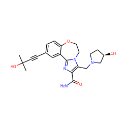 CC(C)(O)C#Cc1ccc2c(c1)-c1nc(C(N)=O)c(CN3CC[C@@H](O)C3)n1CCO2 ZINC000215752744