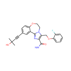 CC(C)(O)C#Cc1ccc2c(c1)-c1nc(C(N)=O)c(COc3ccccc3F)n1CCO2 ZINC000215754146