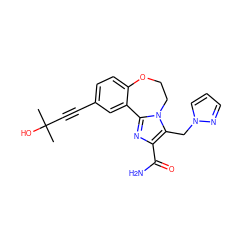 CC(C)(O)C#Cc1ccc2c(c1)-c1nc(C(N)=O)c(Cn3cccn3)n1CCO2 ZINC000215753659