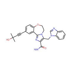 CC(C)(O)C#Cc1ccc2c(c1)-c1nc(C(N)=O)c(Cn3cnc4ccccc43)n1CCO2 ZINC000215754416