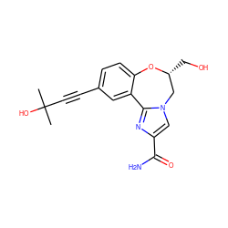 CC(C)(O)C#Cc1ccc2c(c1)-c1nc(C(N)=O)cn1C[C@@H](CO)O2 ZINC000219461627