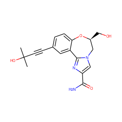 CC(C)(O)C#Cc1ccc2c(c1)-c1nc(C(N)=O)cn1C[C@H](CO)O2 ZINC000219482768