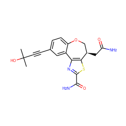 CC(C)(O)C#Cc1ccc2c(c1)-c1nc(C(N)=O)sc1[C@H](CC(N)=O)CO2 ZINC000219455485