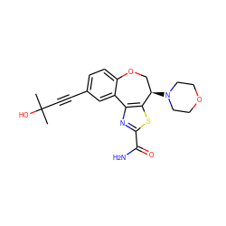 CC(C)(O)C#Cc1ccc2c(c1)-c1nc(C(N)=O)sc1[C@H](N1CCOCC1)CO2 ZINC000205787386