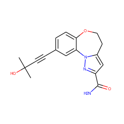 CC(C)(O)C#Cc1ccc2c(c1)-n1nc(C(N)=O)cc1CCO2 ZINC000205817374