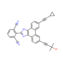 CC(C)(O)C#Cc1ccc2c(c1)c1cc(C#CC3CC3)ccc1c1[nH]c(-c3c(C#N)cccc3C#N)nc21 ZINC000035850807