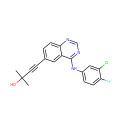 CC(C)(O)C#Cc1ccc2ncnc(Nc3ccc(F)c(Cl)c3)c2c1 ZINC000028951151