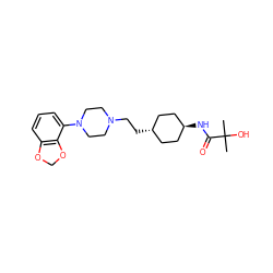 CC(C)(O)C(=O)N[C@H]1CC[C@H](CCN2CCN(c3cccc4c3OCO4)CC2)CC1 ZINC000261122861