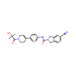 CC(C)(O)C(=O)N1CC=C(c2ccc(NC(=O)N3Cc4ccc(C#N)cc4C3)cc2)CC1 ZINC000167487345