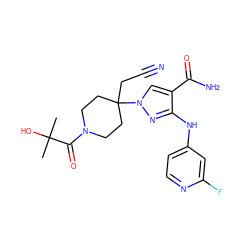 CC(C)(O)C(=O)N1CCC(CC#N)(n2cc(C(N)=O)c(Nc3ccnc(F)c3)n2)CC1 ZINC000220973225