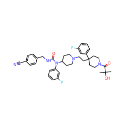 CC(C)(O)C(=O)N1CCC(CCN2CCC(N(C(=O)NCc3ccc(C#N)cc3)c3cccc(F)c3)CC2)(c2cccc(F)c2)CC1 ZINC000068267684