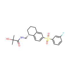 CC(C)(O)C(=O)NC[C@@H]1CCCc2cc(S(=O)(=O)c3cccc(F)c3)ccc21 ZINC000049035283