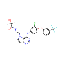 CC(C)(O)C(=O)NCCn1ccc2ncnc(Nc3ccc(Oc4cccc(C(F)(F)F)c4)c(Cl)c3)c21 ZINC000073196340