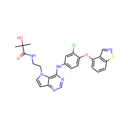 CC(C)(O)C(=O)NCCn1ccc2ncnc(Nc3ccc(Oc4cccc5sncc45)c(Cl)c3)c21 ZINC000084653390