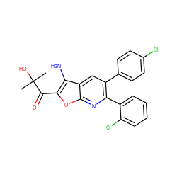 CC(C)(O)C(=O)c1oc2nc(-c3ccccc3Cl)c(-c3ccc(Cl)cc3)cc2c1N ZINC000038657011