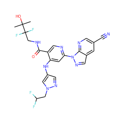 CC(C)(O)C(F)(F)CNC(=O)c1cnc(-n2ncc3cc(C#N)cnc32)cc1Nc1cnn(CC(F)F)c1 ZINC001772649116