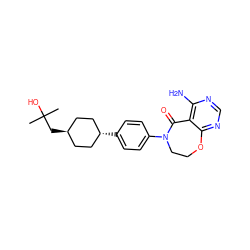 CC(C)(O)C[C@H]1CC[C@H](c2ccc(N3CCOc4ncnc(N)c4C3=O)cc2)CC1 ZINC000261096968