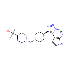 CC(C)(O)C1CCN(C[C@H]2CC[C@H](c3nnn4cnc5[nH]ccc5c34)CC2)CC1 ZINC001772655876