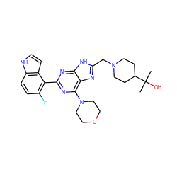 CC(C)(O)C1CCN(Cc2nc3c(N4CCOCC4)nc(-c4c(F)ccc5[nH]ccc45)nc3[nH]2)CC1 ZINC000095579383