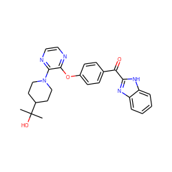 CC(C)(O)C1CCN(c2nccnc2Oc2ccc(C(=O)c3nc4ccccc4[nH]3)cc2)CC1 ZINC000103285394