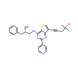 CC(C)(O)CC#Cc1csc2c(NC[C@@H](N)Cc3ccccc3)nc(-c3ccncc3)nc12 ZINC000223679146