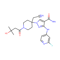 CC(C)(O)CC(=O)N1CCC(CC#N)(n2cc(C(N)=O)c(Nc3ccnc(F)c3)n2)CC1 ZINC000220953169