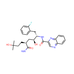 CC(C)(O)CC[C@@H](C[C@H](O)[C@H](Cc1ccccc1F)NC(=O)c1cnc2ccccc2n1)C(N)=O ZINC000026268494