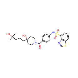 CC(C)(O)CCCC1(O)CCN(C(=O)c2ccc(NS(=O)(=O)c3cccc4scnc34)cc2)CC1 ZINC000220624285