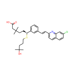 CC(C)(O)CCCS[C@@H](CCC(C)(C)CC(=O)O)c1cccc(/C=C/c2ccc3ccc(Cl)cc3n2)c1 ZINC000036268341