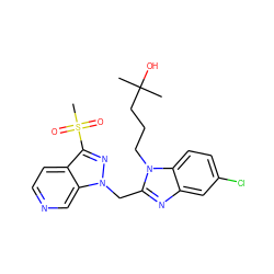 CC(C)(O)CCCn1c(Cn2nc(S(C)(=O)=O)c3ccncc32)nc2cc(Cl)ccc21 ZINC000206805964