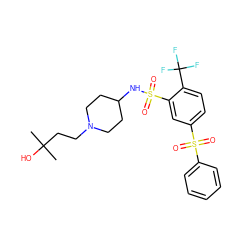 CC(C)(O)CCN1CCC(NS(=O)(=O)c2cc(S(=O)(=O)c3ccccc3)ccc2C(F)(F)F)CC1 ZINC000049766670