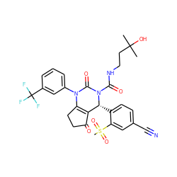 CC(C)(O)CCNC(=O)N1C(=O)N(c2cccc(C(F)(F)F)c2)C2=C(C(=O)CC2)[C@H]1c1ccc(C#N)cc1S(C)(=O)=O ZINC001772655021