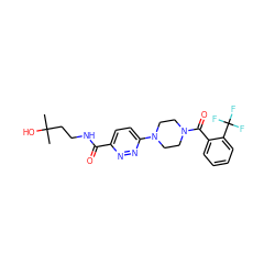 CC(C)(O)CCNC(=O)c1ccc(N2CCN(C(=O)c3ccccc3C(F)(F)F)CC2)nn1 ZINC000095595467